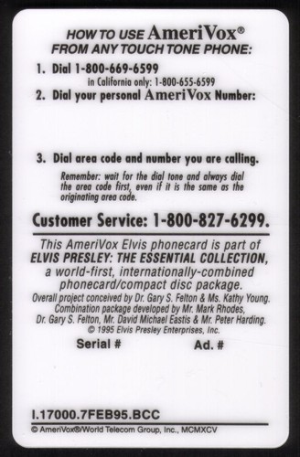 1U Elvis Presley Identification Security Card ID SPECIMEN Telefonkarte - Bild 2 von 2