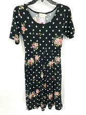 Ninexis Dress Womens Small Black Polka Dot Floral Romantic Boho Sheath