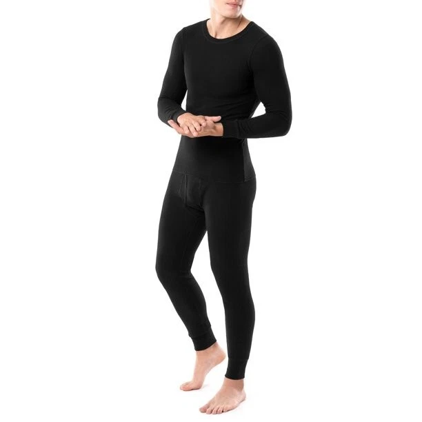 Roupa íntima masculina 100% algodão térmica forrada de lã Long Johns quente top + calça conjunto com 2 peças - Imagem 3 de 4