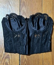 Vtg Gold Label Victorias Secret Satin Corset Bustier Lace Black 9751 Size 34C