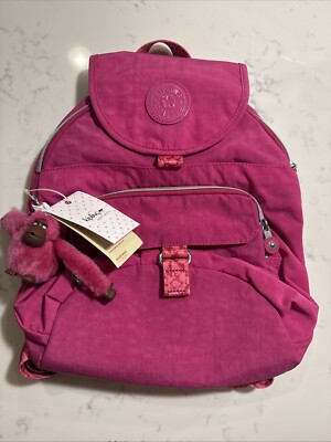 Kipling Pink Very Berry Nylon Backpack Bookbag With Arno The Monkey   NEW 