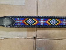 Vintage Beaded Western Belt 28 Leather black Native American Boho 1993