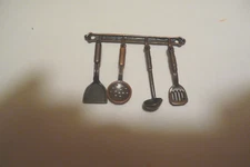 Dollhouse Miniature  1/12" Scale Metal   Bronze Utensil Set