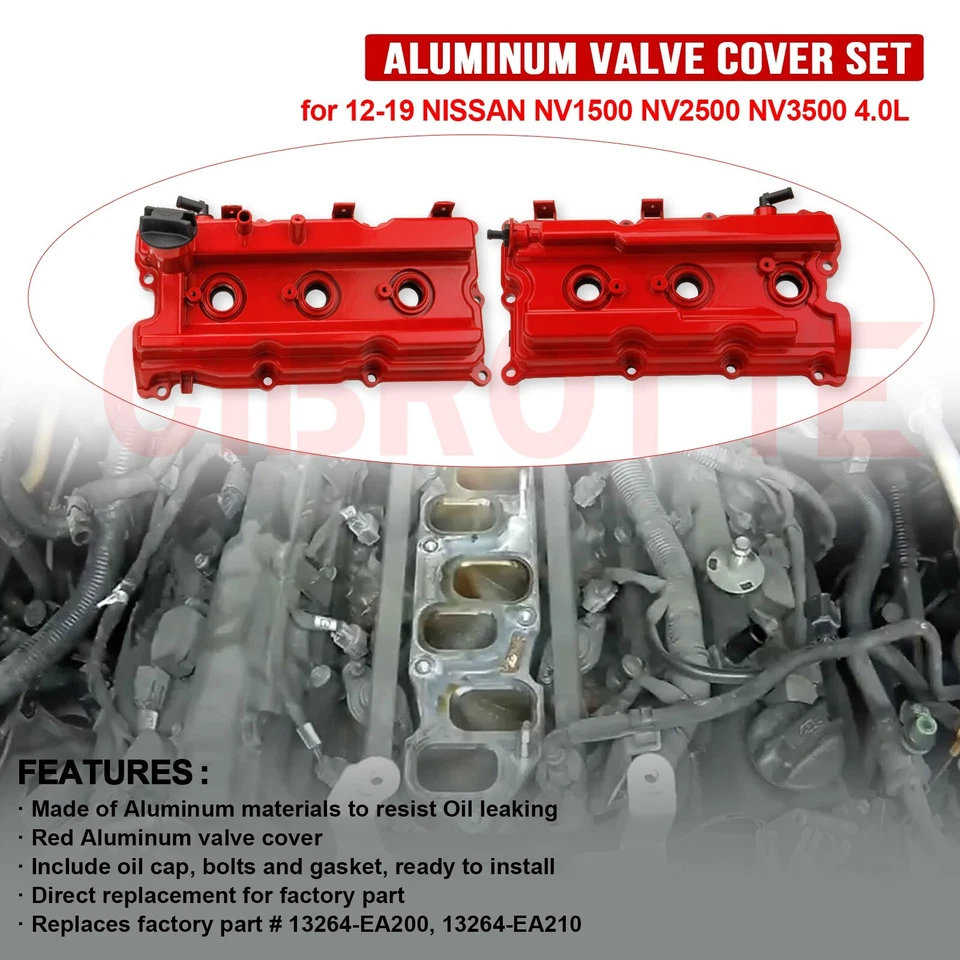 Juego de 2 piezas de cubierta de válvula de aluminio con junta y tapa para NISSAN NV1500 NV2500 2012-2021 Foto 2 de 4