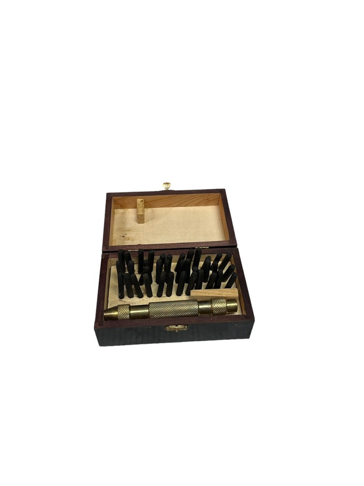 Personal Punch Stamping Kit in Box Letters & Numbers Vintage With Wood Box