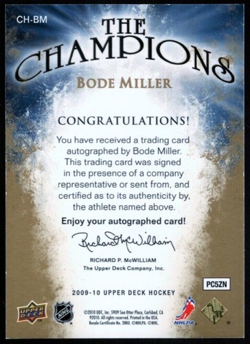 BODE MILLER AUTÓGRAFO 2010 UD THE CHAMPIONS ESQUIADOR ALPINO OLÍMPICO ESQUÍ EE. UU. ORO - Imagen 2 de 2