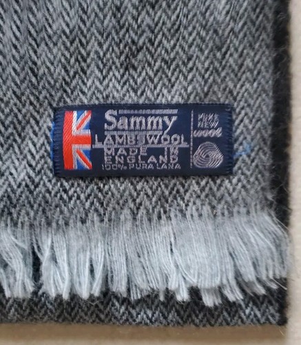 Vintage 60s SAMMY Scarf Pure Lambswool Grey Herringbone Made In England - Picture 7 of 8