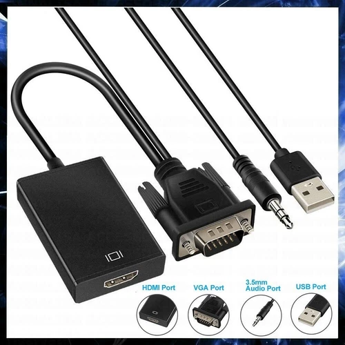 CAVO DA VGA MASCHIO A HDMI FEMMINA ADATTATORE CONVERTITORE AUDIO VIDEO USB PC TV