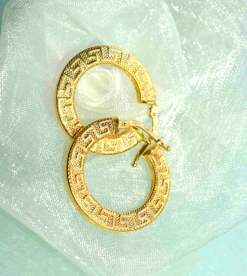 23,5 mm Creolen 750 Gelbgold 18 KT Gold *rund* mit *MÄANDER MUSTER*👍 elegant - Bild 1 von 3