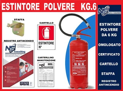 Estintore A Polvere 6 Kg Con Certificazione - STAFFA - CARTELLO - E REGISTRO
