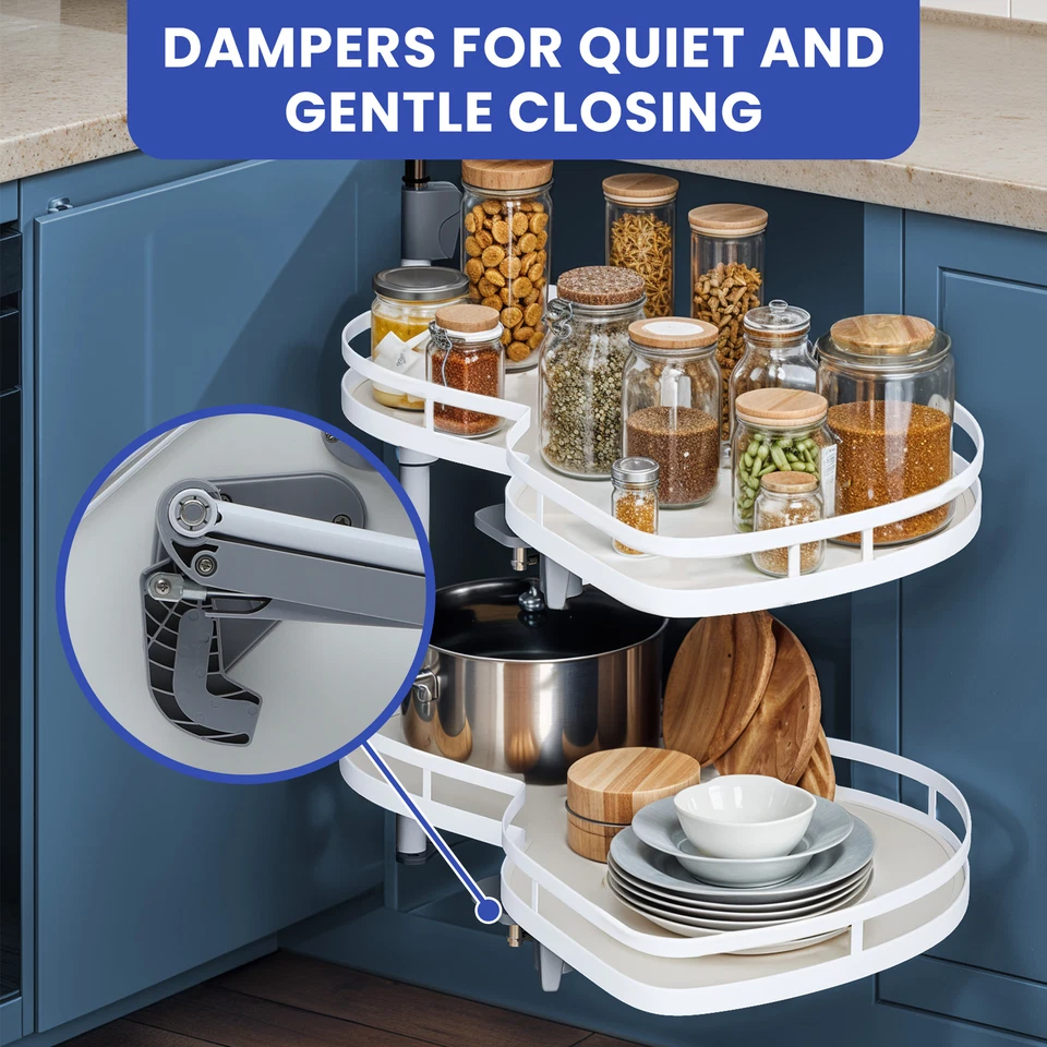 Gabinete de esquina ciego de 2 niveles organizador de cocina extraíble bandeja oscilante de 33" cierre suave Foto 4 de 4