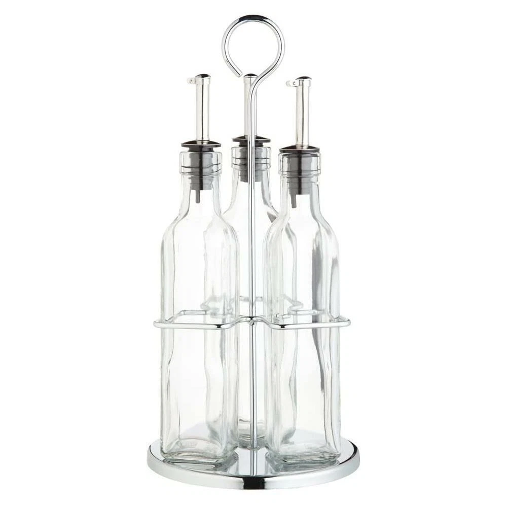 World Of Flavours Italian 3 Bottle Glass Oil & Vinegar Condiment Dispenser Set