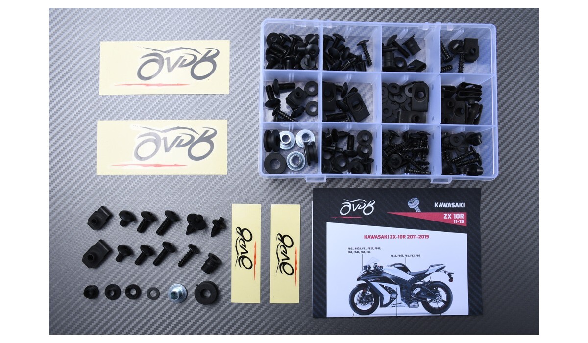 Vis carénage noir Kawasaki ZX-10 kit complémentaire de fixation moto