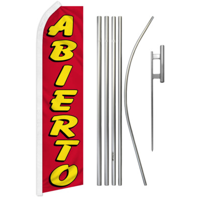 Abierto Swooper Feather Advertising Flag Pole Kit Business Open We're Now Open