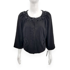Focus Lifestyle Women's Black Beaded Neckline Long Sleeve Cover Up Cape Size 4