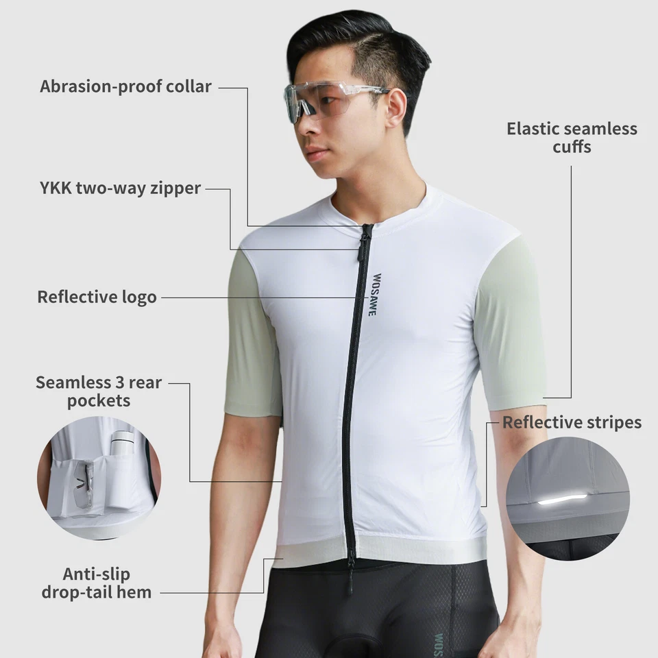 WOSAWE Men's Short Sleeve Cycling Jersey Spring Summer Bike Top Clothing Pockets - Image 2 of 4