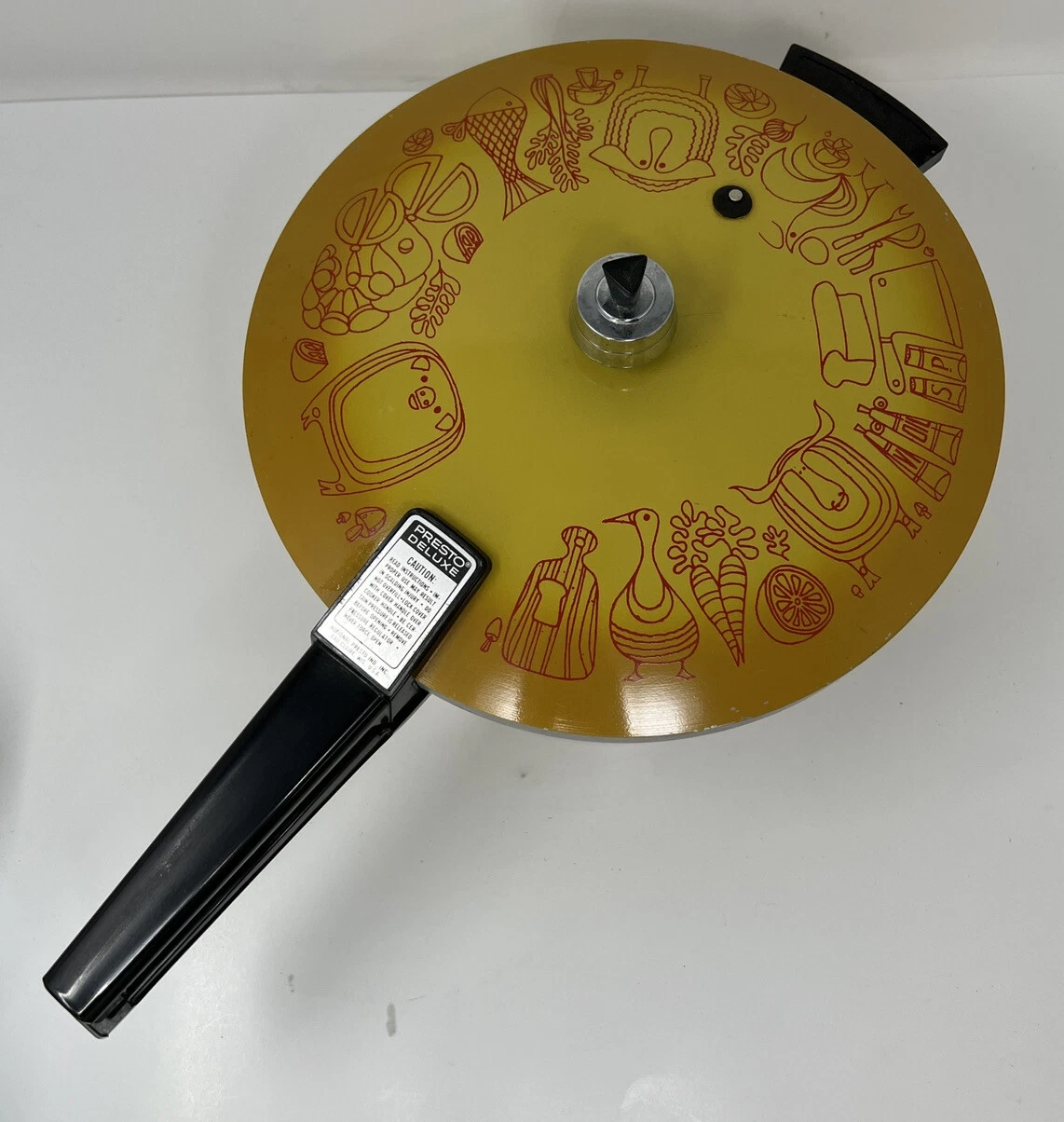 Vintage Presto Deluxe Pressure Cooker Harvest Gold Red Design MCM