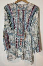 Johnny Was Biya Blouse 100 Silk Embroidery Boho Blue Green Floral Spring XL