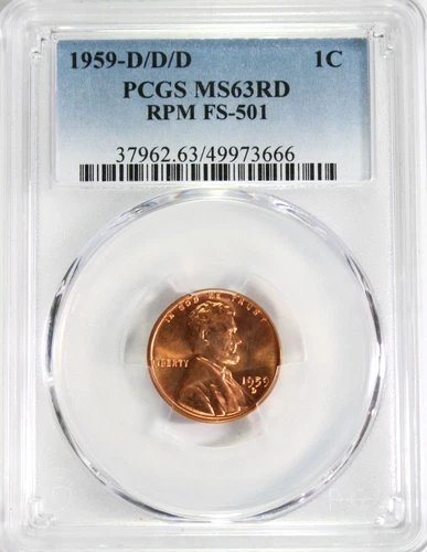 1959-D/D/D Lincoln Cent PCGS MS63 RD #GA6-66 "RPM FS-501