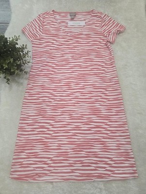 Chico's Red White Champagne Waves Textured Stripes Preppy Dress, Chico's 0 - S