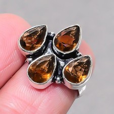 Faceted Smoky Quartz Pear Shape Gemstone Handmade Gift Jewelry Ring 7.5" SR 2591