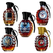 Hand Grenade Whiskey Bottle Engraved Glass Decanter Veteran Commemorative