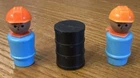 2x Vtg Fisher Price Little People Construction Worker +1 Black Barrel 1970s Wood