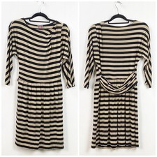 Vince Camuto Medium Womens Black Beige Striped Rouch Sheath Midi Dress