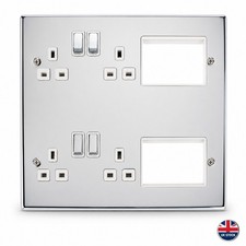 Media Plate 4x13A Socket Polished Chrome White Modular AV TV Data Wall MP606CHWH
