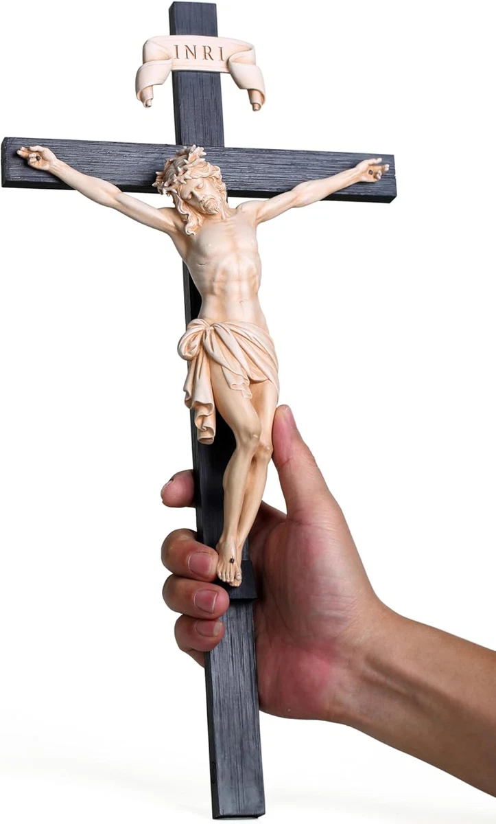 Croce Noce Argento Crocefisso INRI In Legno Di Noce E Cristo Argento