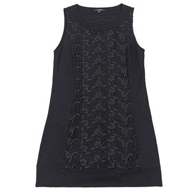 Comma Womens Tunic Shirt Size D-38 Black Floral Jersey Lace Stretch T-Shirt Top