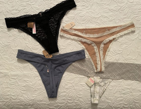 Victoria Secret Panties lot X 4 Thong New with tag size Medium lace & cotton NWT