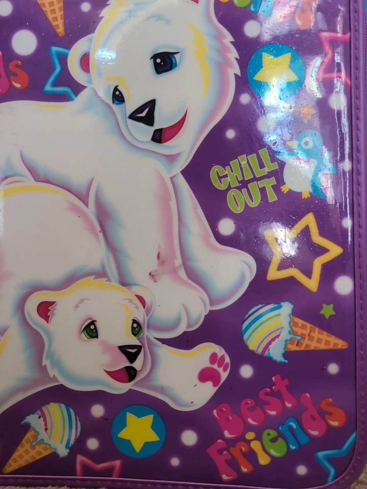Antigo Lisa Frank Roary Buddy Urso Polar 3 Anéis Zíper Fichário 13" Grande Amigos Roxo - Imagem 3 de 4