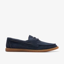 Clarks Mens Clarkbay Go Navy Suede Boat Shoes,Lace Up Suede Casual