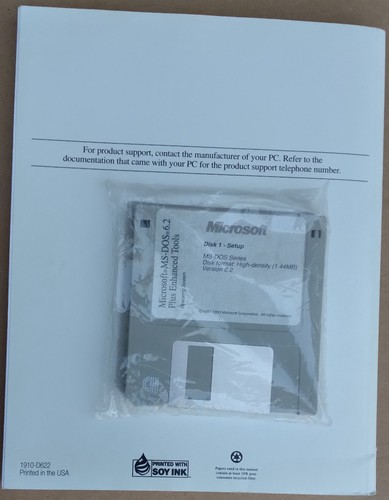 Microsoft MS-DOS 6.22 Plus Enhanced Tools 3.5" Disks Factory-Sealed Bag + Manual - Zdjęcie 2 z 6