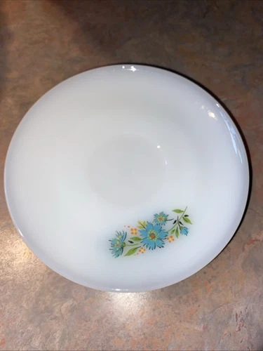 Vintage Fire King Ware 15 Milk Glass Single Blue Flower Plate