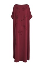 Carolina Herrera Dress Burgundy Beaded Kaftan Maxi Sample Floral Embellished 62”