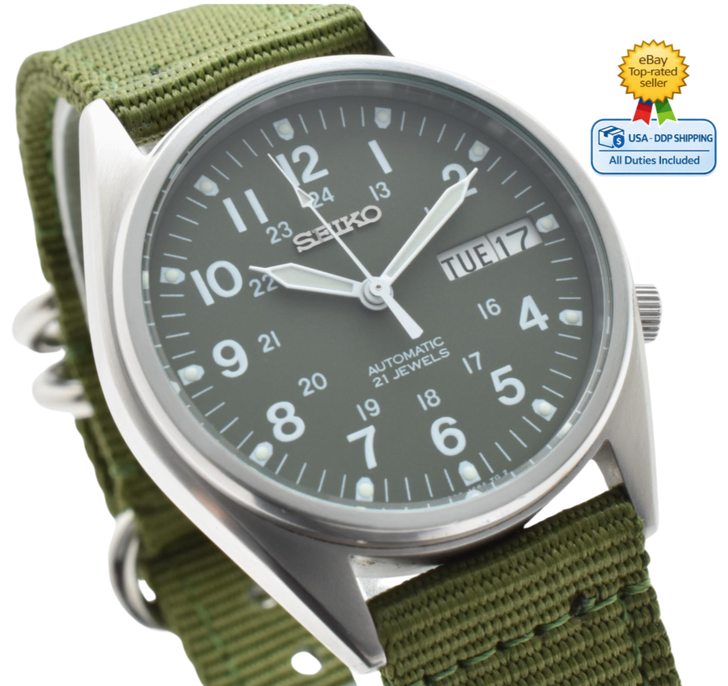NEAR MINT] SEIKO 5 Military Dial Green Automatic Men's Watch 7S26