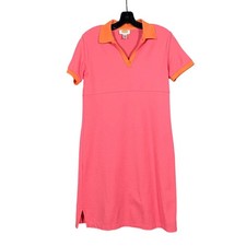 Talbots Petites Pink Orange Colorblock Polo Dress Womens Large Short Sleeve