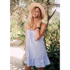 Sezane Blue Sido Pinstripe Daisy Floral Ruffle Halter Mini Dress Size 38/US 6