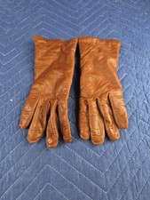 Vintage Womens 7.5 Brown Leather Gloves Wool Lined Made In Italy