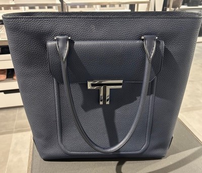 NEW Tumi TURIN ALLORA 16.5  Italian Leather Zip Top Tote Bag - NAVY BLUE