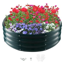Galvanized Raised Garden Bed for Gardening - 3x3x1ft Round Thickened Metal Pl...