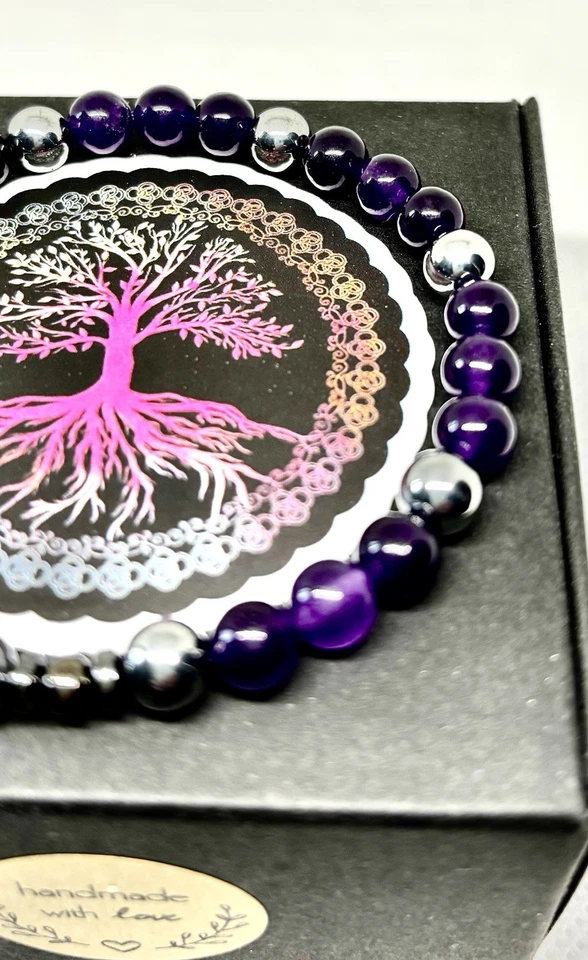 Braccialetto elastico 6mm in Terahertz e Ametista + dono nel kit - Immagine 2 di 2