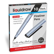 Black Fineliner Pens - 10 Set Fine Point 0.5 mm Tip Storage Wallet Blac...