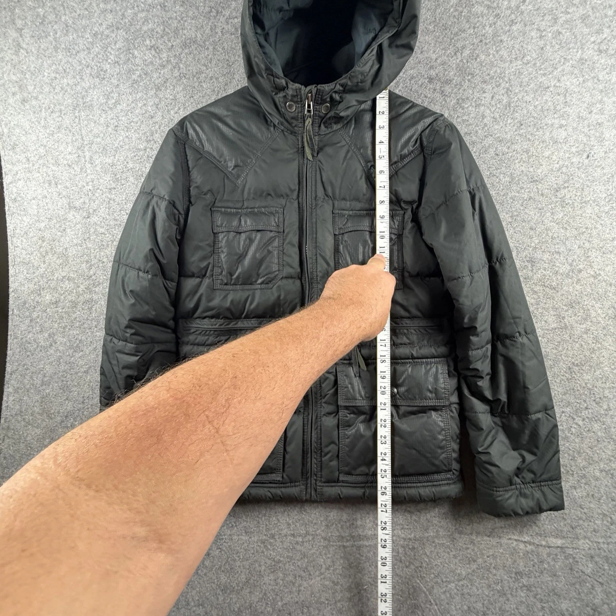 Levi’s Hooded Jacket Mens S Black Puffer Utility Multi Pocket Full Zip Coat