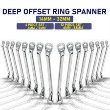 Ring Spanners & Set CRV Steel Double End Deep Offset Swan Neck 6mm - 32mm Metric