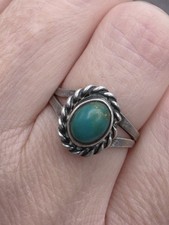 VTG NATIVE AMERICAN STERLING SILVER TURQUOISE RING SIZE 6