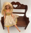 Vtg DOLL Bear FURNITURE Settee LOVESEAT Bench Barbie Size Heart HandPainted Wood