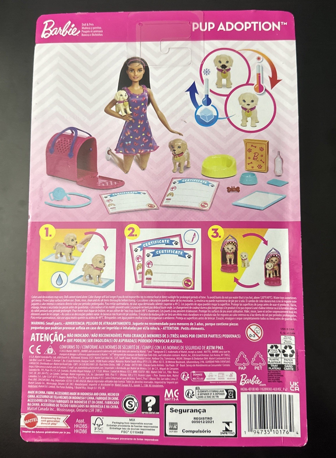 Barbie Pup Adoption Playset and Doll with Brown Hair, 2 Puppies and Color Change